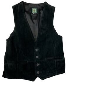 Universal Denim ECC Vintage Black Leather Suede Vest Size Medium 90s Biker Rock